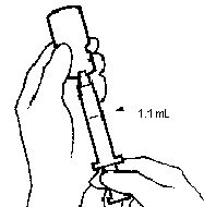 Figure 8 shows how to pull back on plunger to withdraw 1.1 mL of diluent