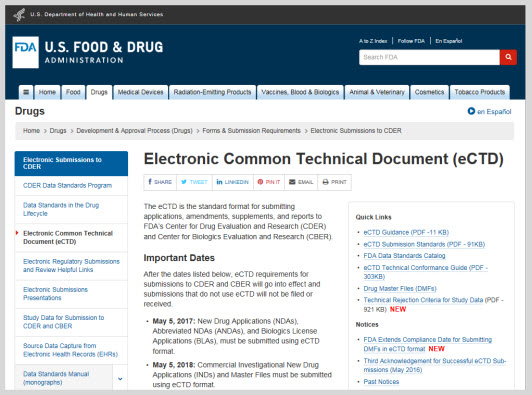 Screenshot of the eCTD Web site.