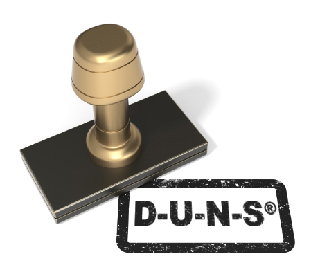 Rubber Stamp with the words "D-U-N-S®" stamped beside it.