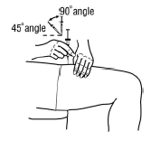 Bent leg with syringe positioned for injection.