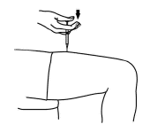 Bent leg with syringe being used to inject Aranesp into leg.