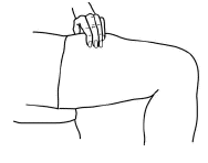 Bent leg with fold of skin at top of leg being pinched to form fold.