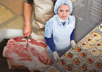 Woman on a food assembly line.