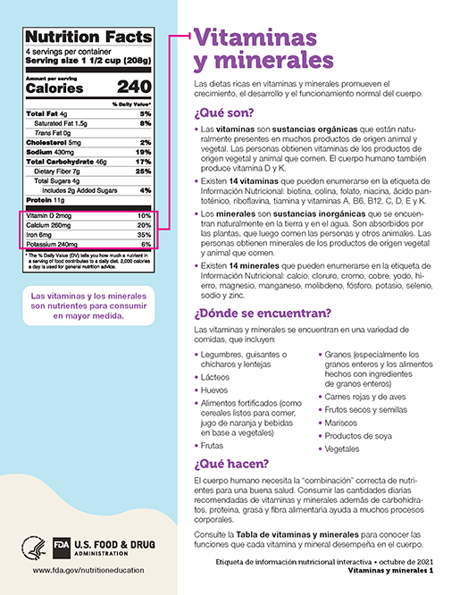 Vitaminas y minerales Fact Sheet thumbnail
