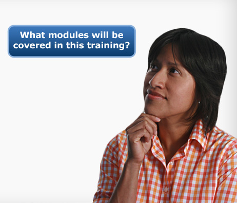 Image of Carmen asking, What modules will be covered in this training?