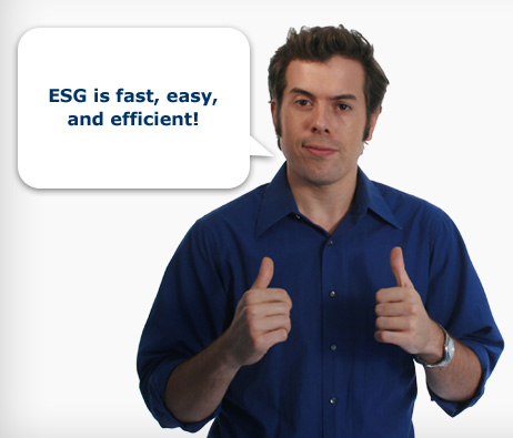 Photo of Anthony with a conversation bubble that reads: ESG is fast, easy, and efficient!
